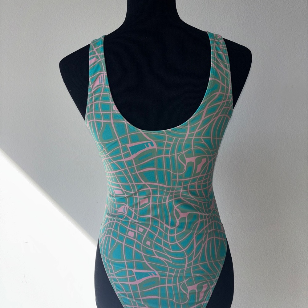Cutout One-Piece Swimsuit in Mint and Pink - Picture 4 of 4